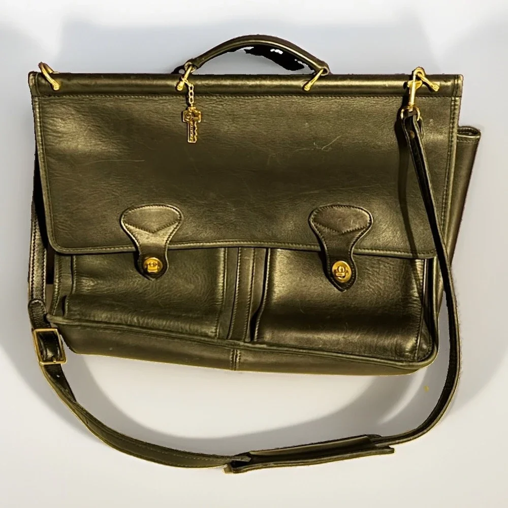 Jack Georges Turnlock Leather Briefcase Lawyers Black Briefbag Key Laptop Coach
